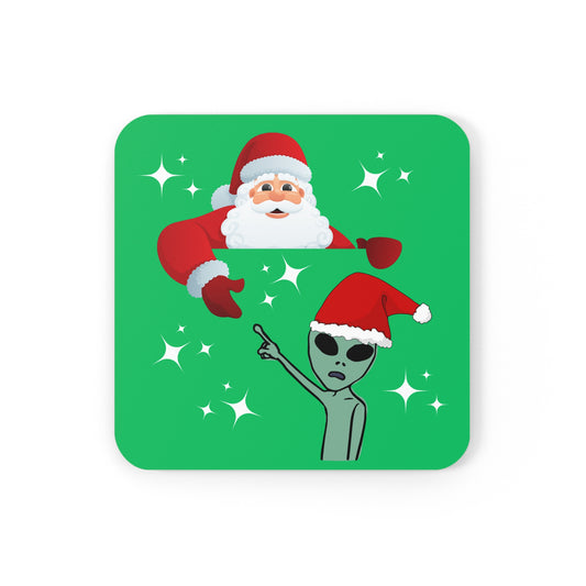 Santa Alien - Christmas UFO Fun Novelty Holiday Coaster Set