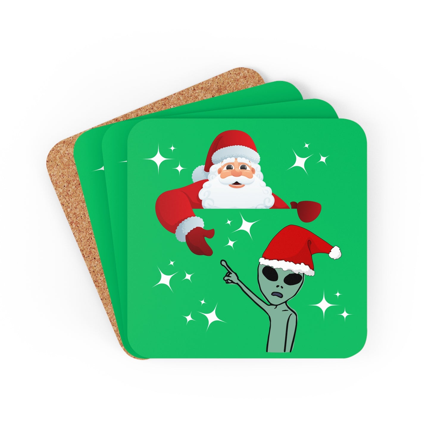 Santa Alien - Christmas UFO Fun Novelty Holiday Coaster Set