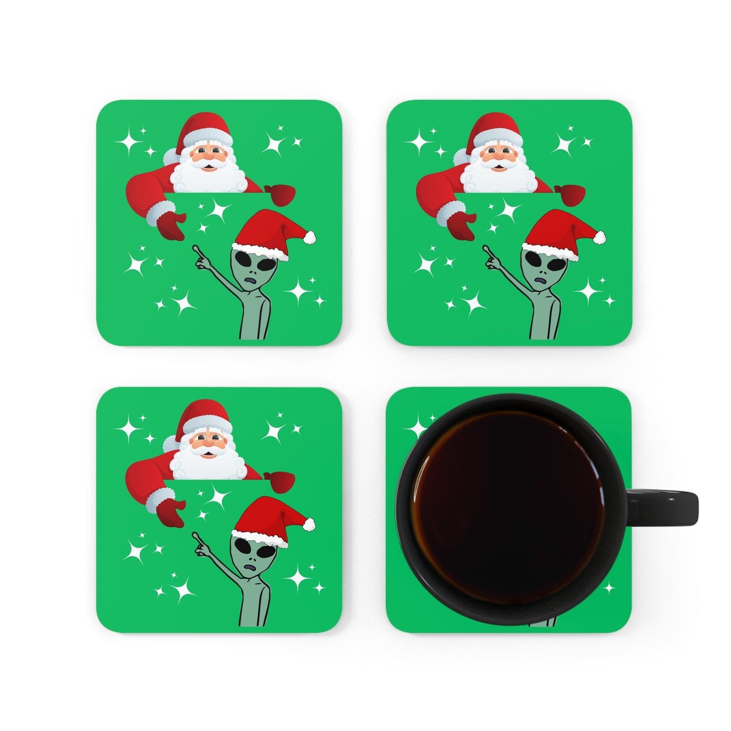 Santa Alien - Christmas UFO Fun Novelty Holiday Coaster Set