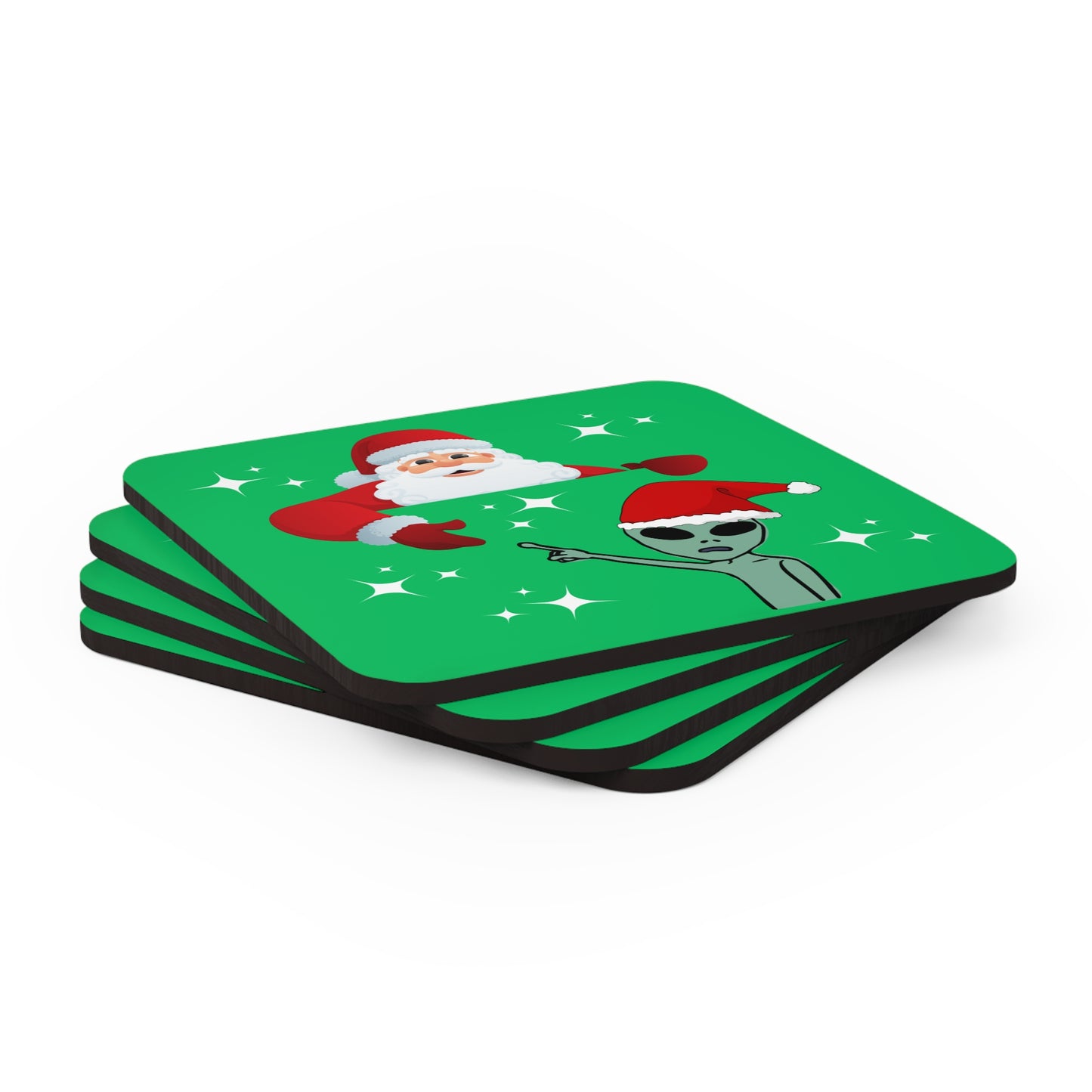 Santa Alien - Christmas UFO Fun Novelty Holiday Coaster Set