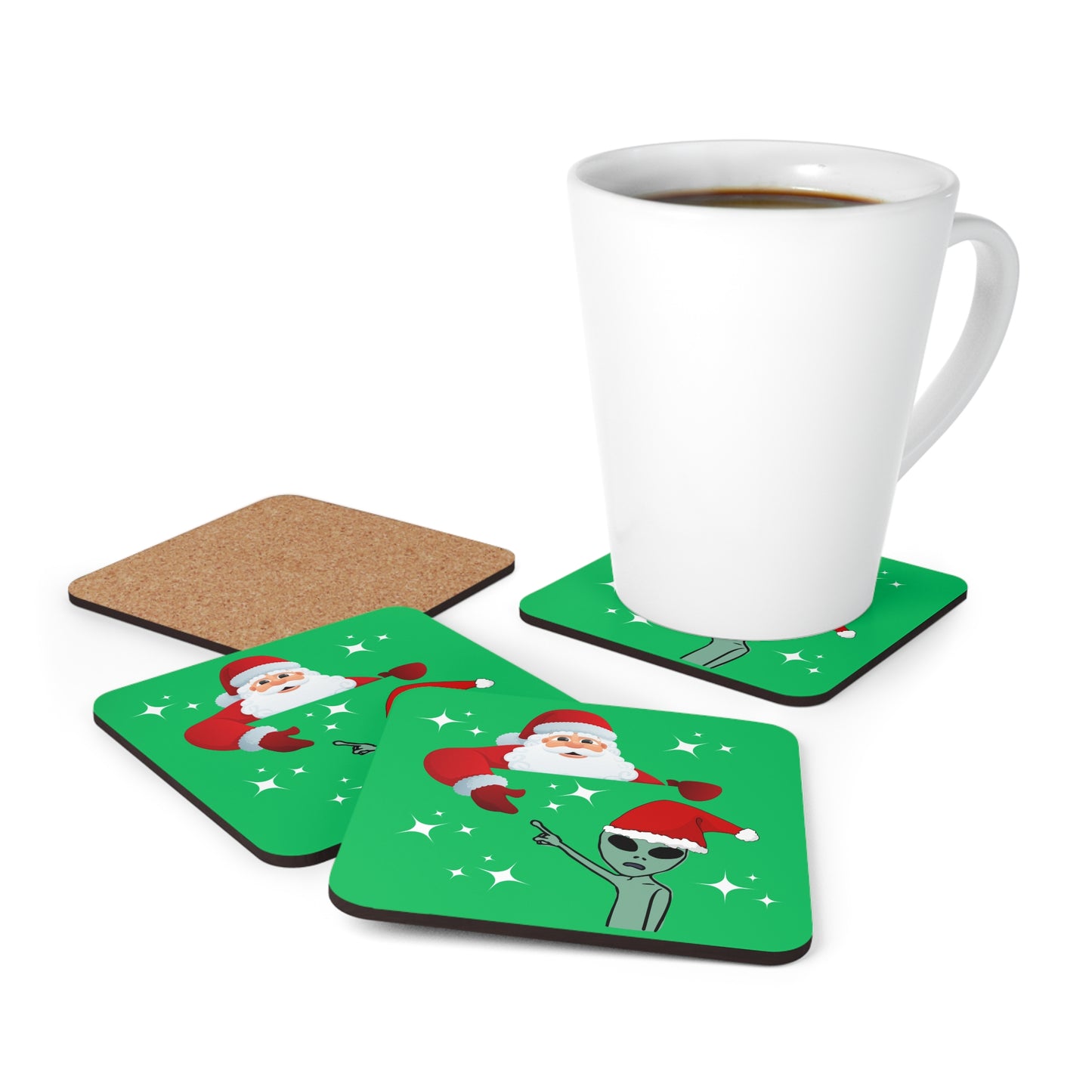 Santa Alien - Christmas UFO Fun Novelty Holiday Coaster Set