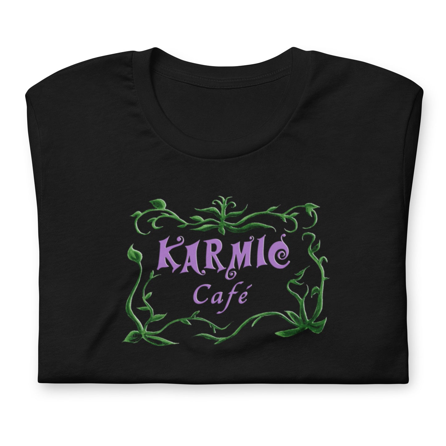 Super Comfy Fat Cat - Karmic Cafe T-shirt (black short-sleeved)