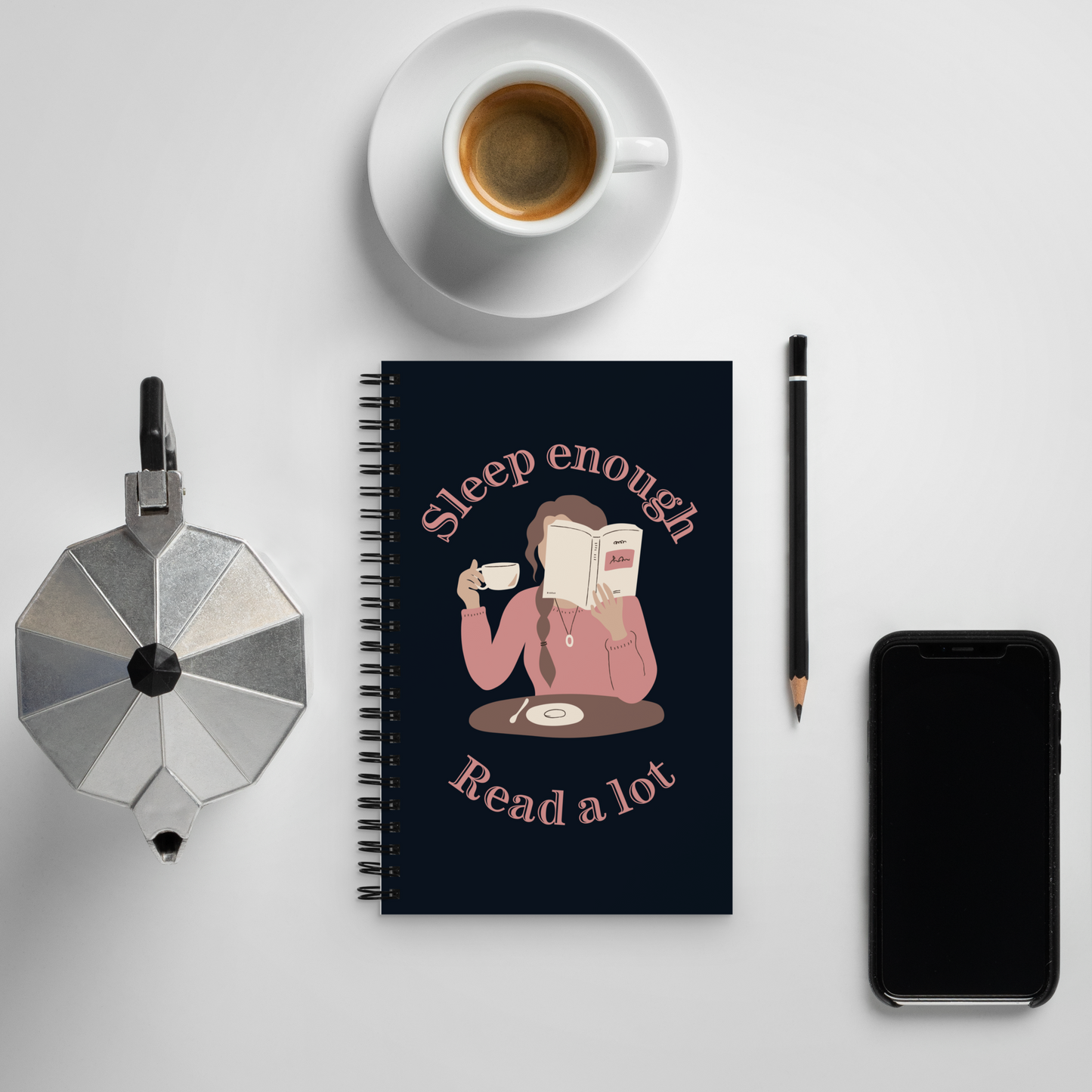 Sleep Enough-Read A Lot Book Lovers Cafe Spiral Notebook