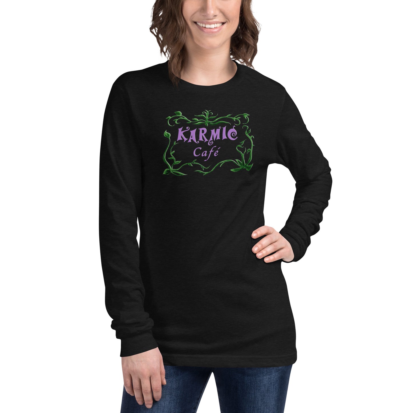 Super Comfy Karmic Cafe T-shirt (black long-sleeved)