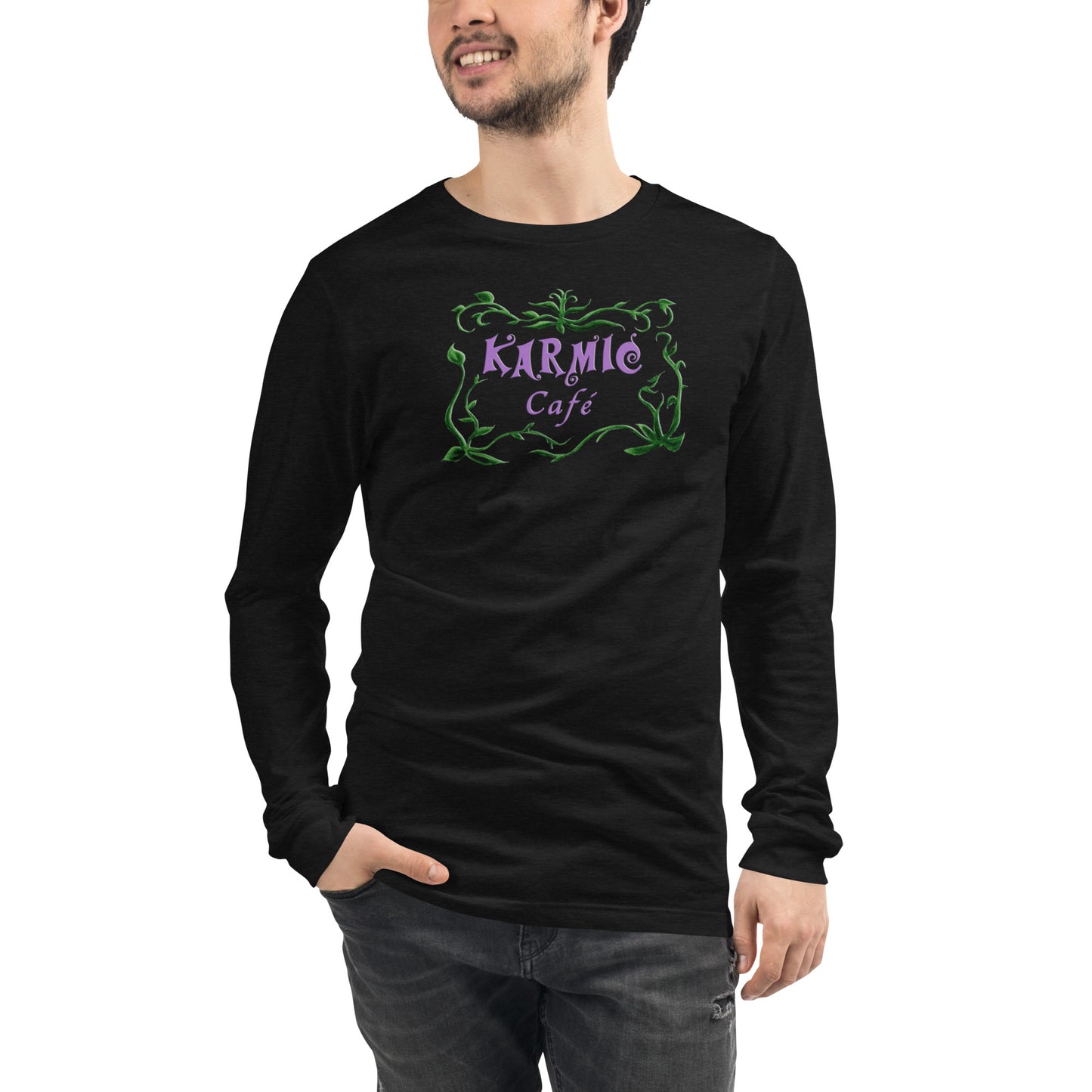 Super Comfy Karmic Cafe T-shirt (black long-sleeved)